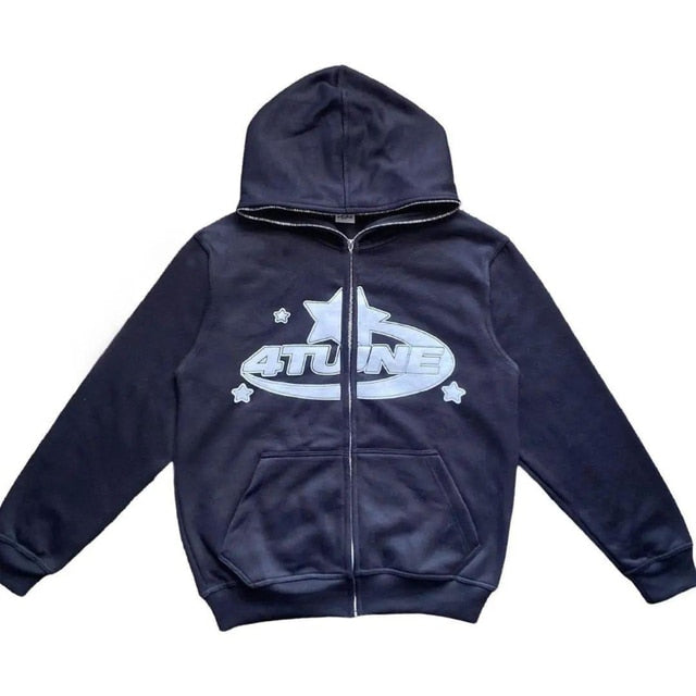 Star Printed Zip Up Hoodie – Soft Casual Pullover