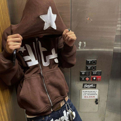 Star Printed Zip Up Hoodie – Soft Casual Pullover