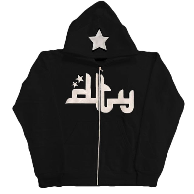 Star Printed Zip Up Hoodie – Soft Casual Pullover