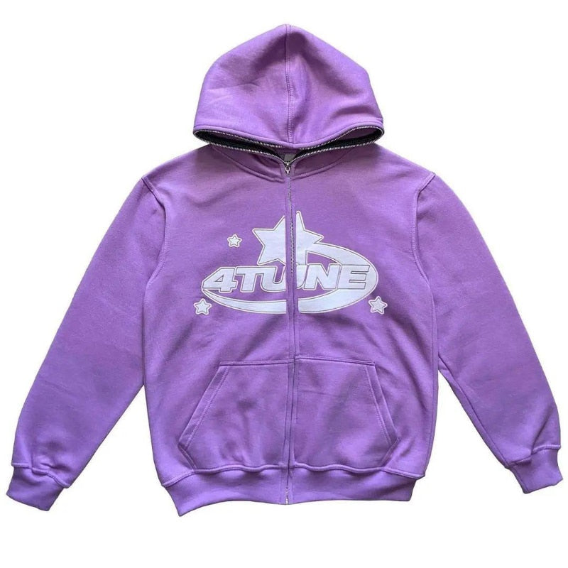 Star Printed Zip Up Hoodie – Soft Casual Pullover