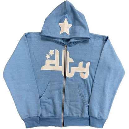 Star Printed Zip Up Hoodie – Soft Casual Pullover