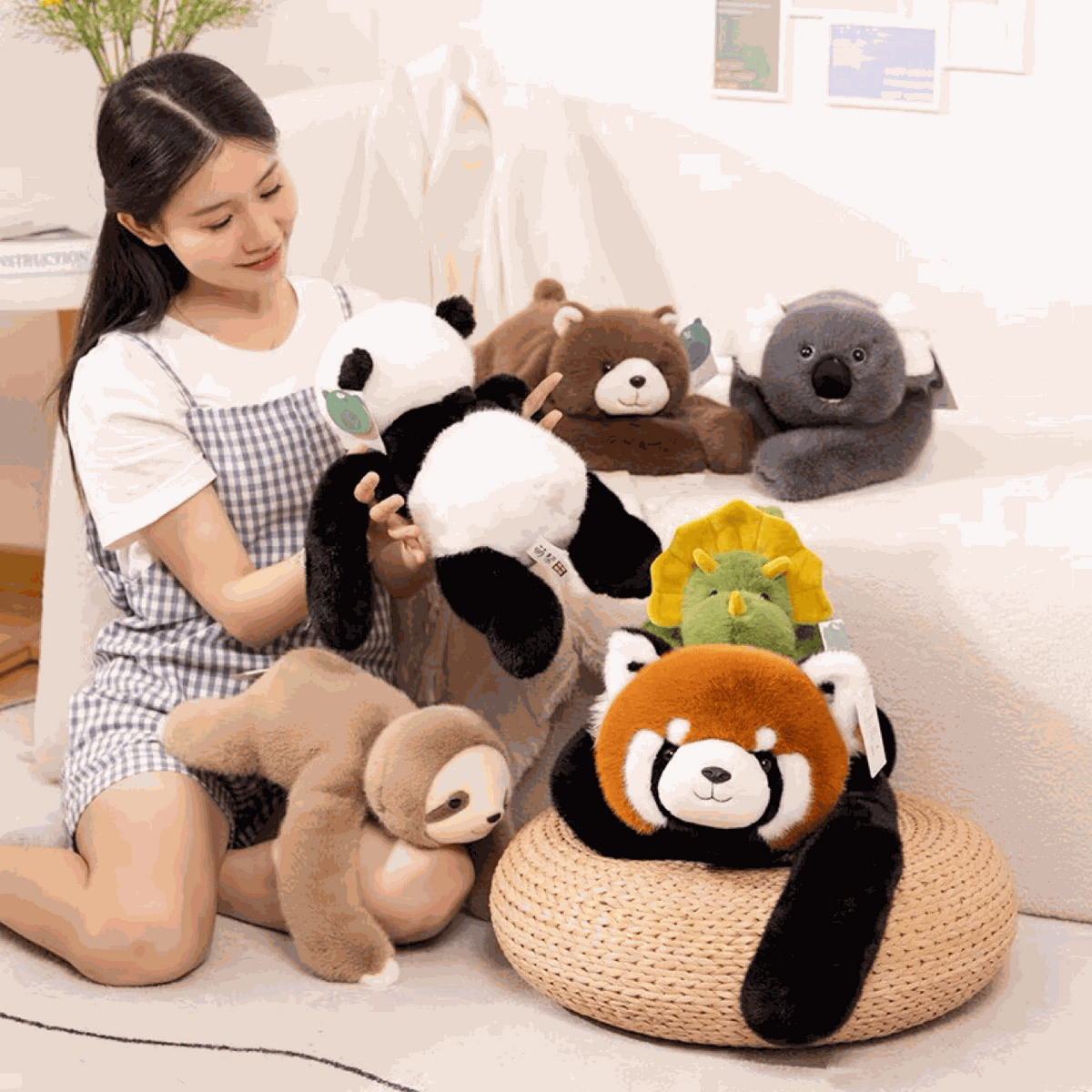 Panda, Koala, Sloth, Dinosaur, Bear & Little Panda Plush Doll Gift – Kids Soft Stuffed Toy