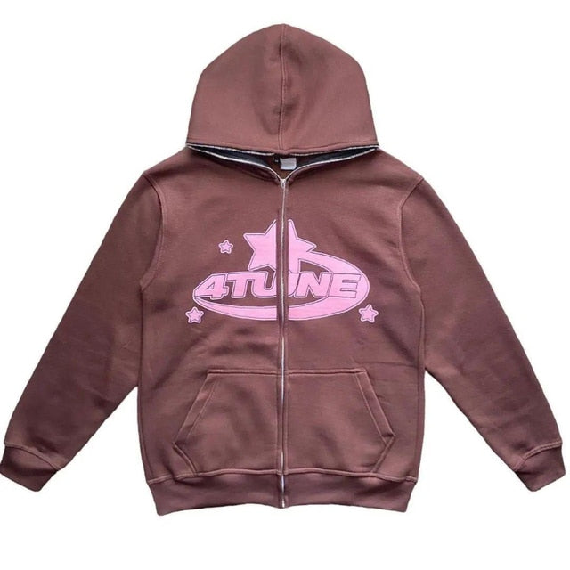 Star Printed Zip Up Hoodie – Soft Casual Pullover