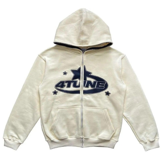 Star Printed Zip Up Hoodie – Soft Casual Pullover