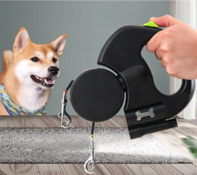 Auto Double Dog Leash - Retractable & Telescopic
