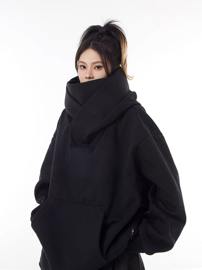 Loose High Collar Fleece Lined Hoodie